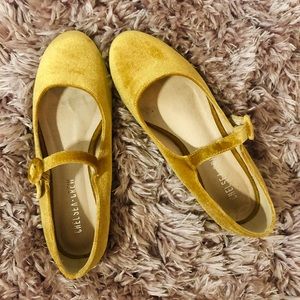 Yellow suede mary jane flats